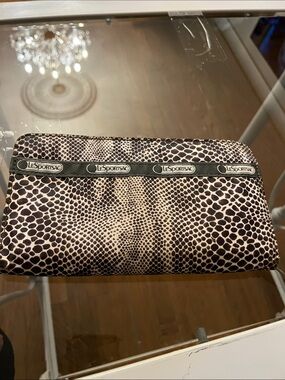 LeSportsac Brown and Cream Snakeskin Print Zip Pouch